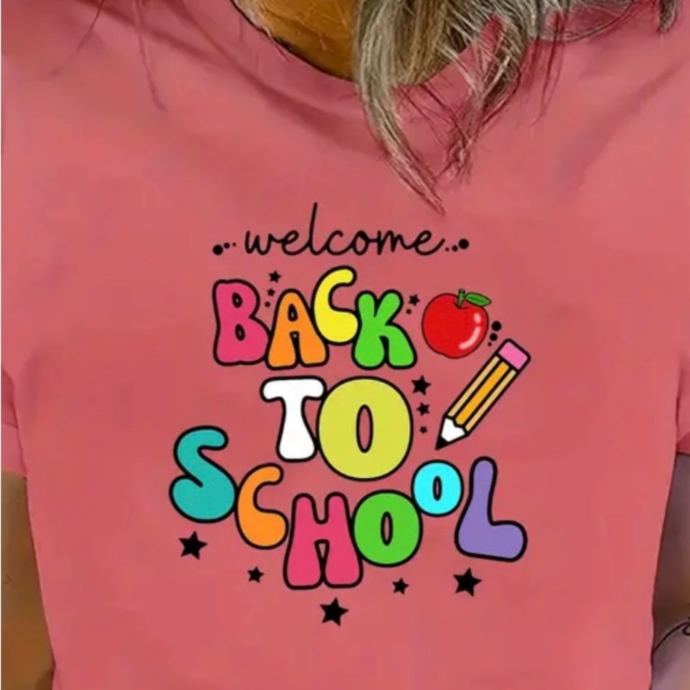 "Welcome Back To School" Print, Short Sleeve, Sporty Tee Top For Teachers XL